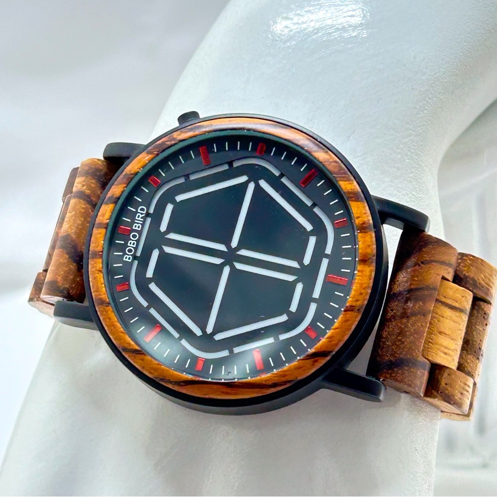 Bobo Bird, Men’s Wood Link Watch, LED, Working Order